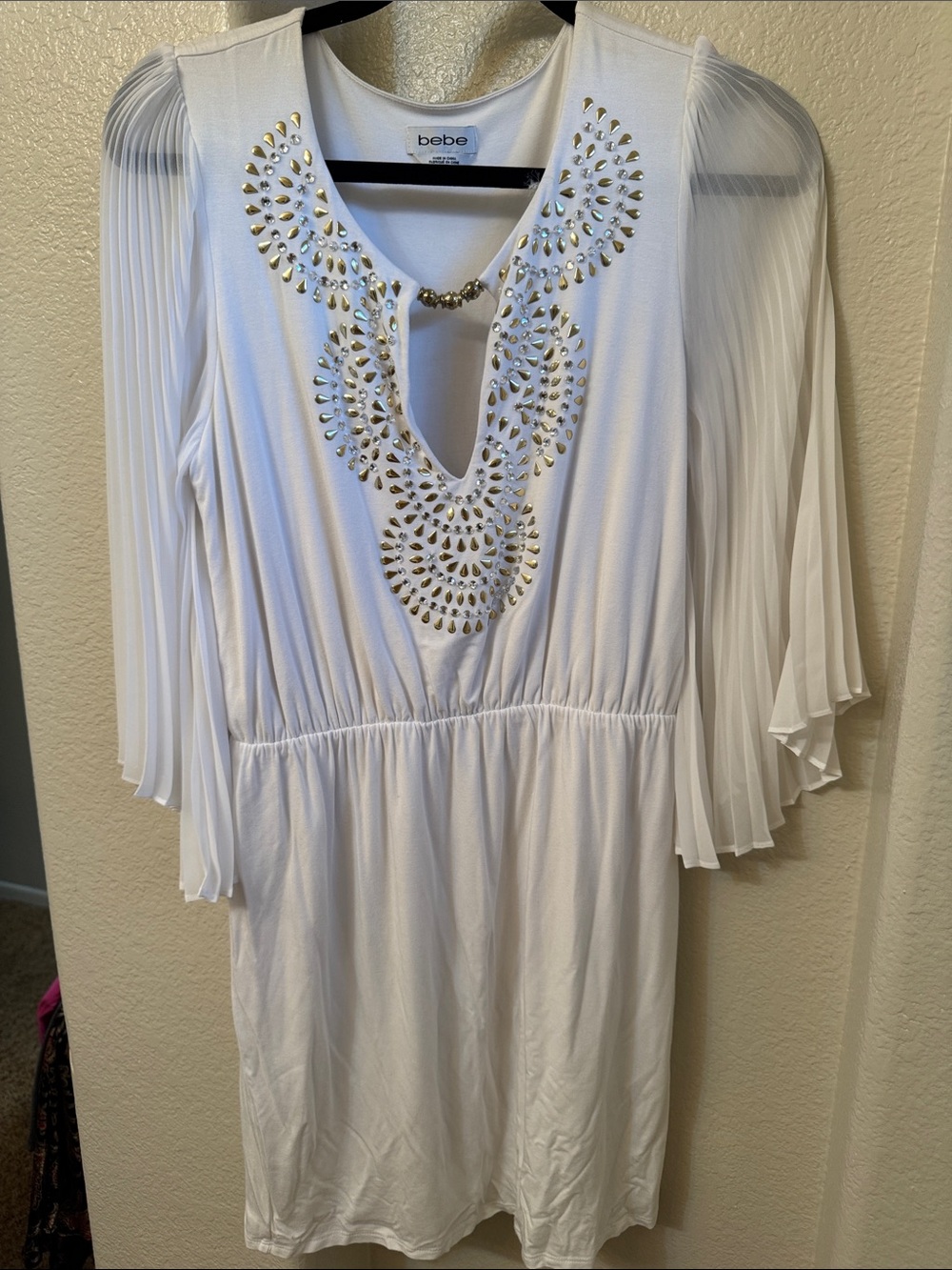 bebe White Studded V-Neck Swim Coverup Tunic